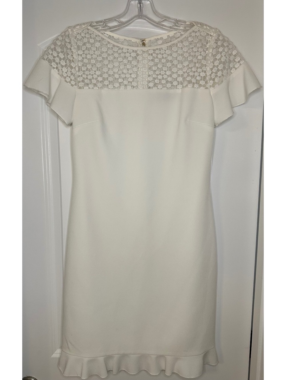 Karl Lagerfeld White Lace Detail Ruffle Hem Dress